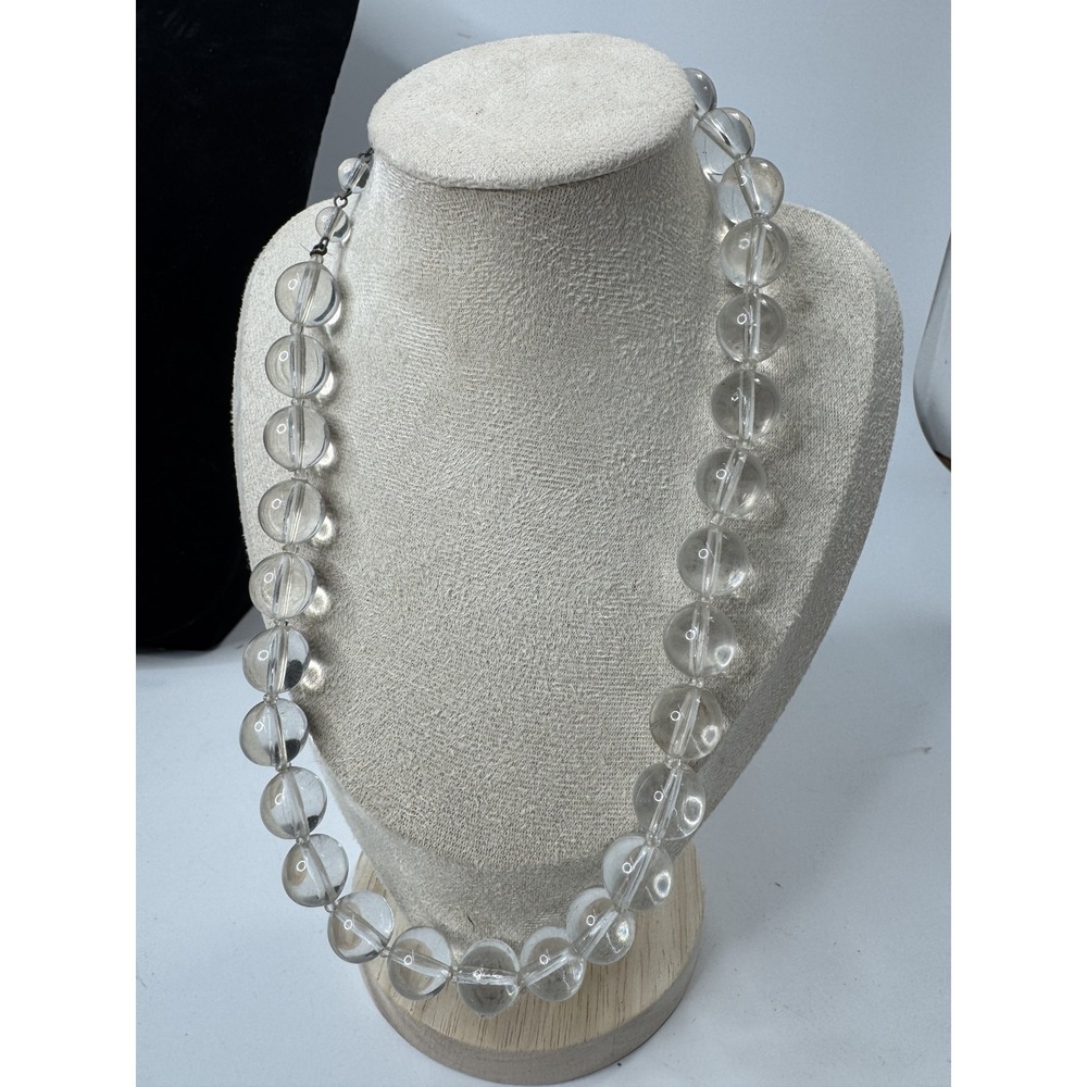 Vintage Clear Quartz Crystal Round Bead Necklace 20 Inch Polished Stone Strand